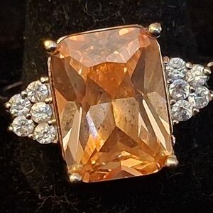 Sterling Silver Women's Ring With Champagne CZ Centerstone Size 11 1/4